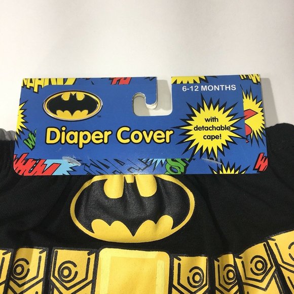 DC Comics Batman Diaper Cover 6-12 Months With Detachable Cape Black Gray Yellow - Picture 5 of 12